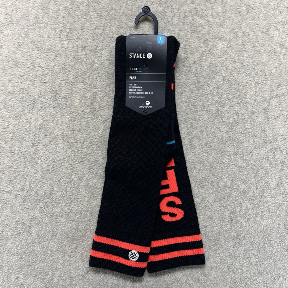 Stance Feel360 Park Snowboard‎ Ski Socks Black Red Merino Wool Blend Size Large